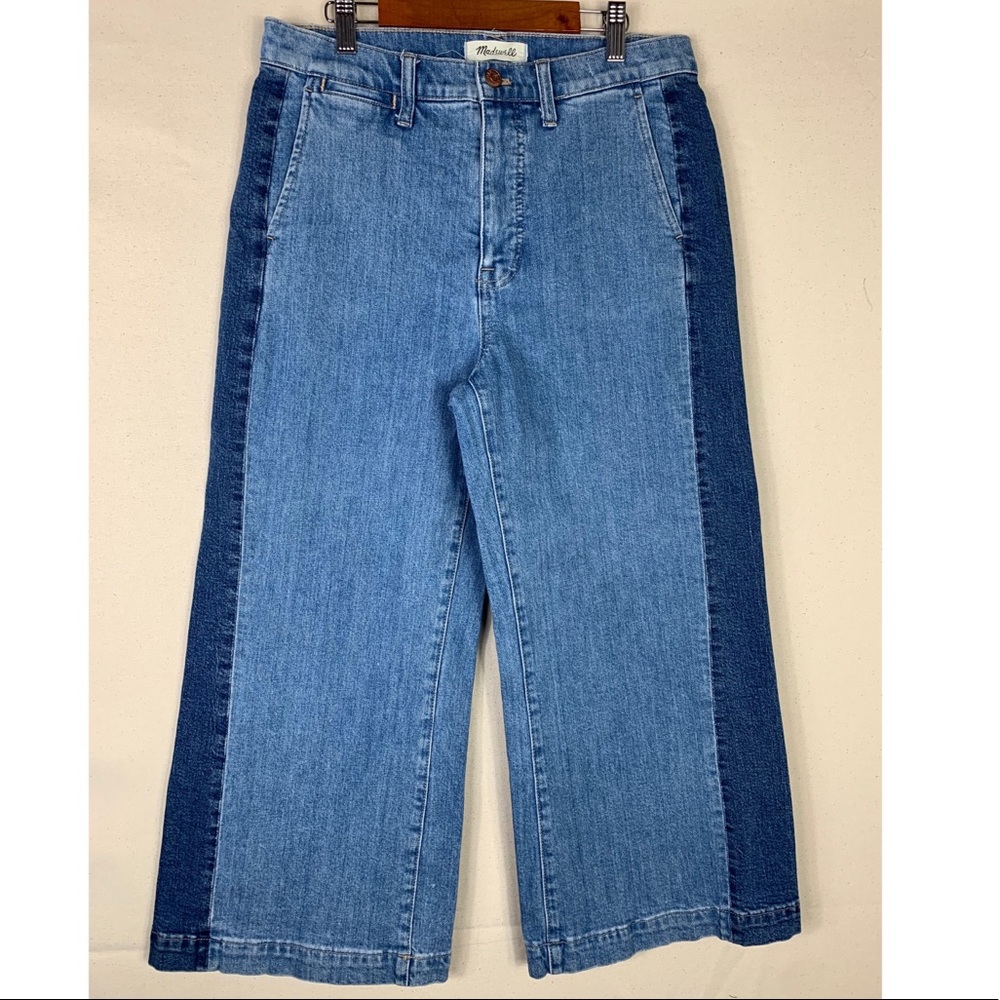 Madewell Wide Leg Crop Two-Tone Blue Jeans